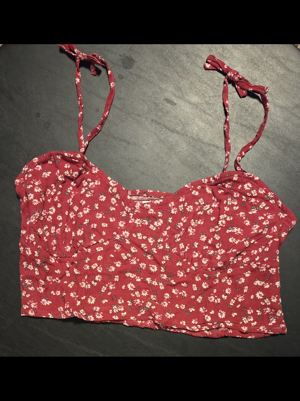 Red Floral Tie-Strap Cropped Bustier Top